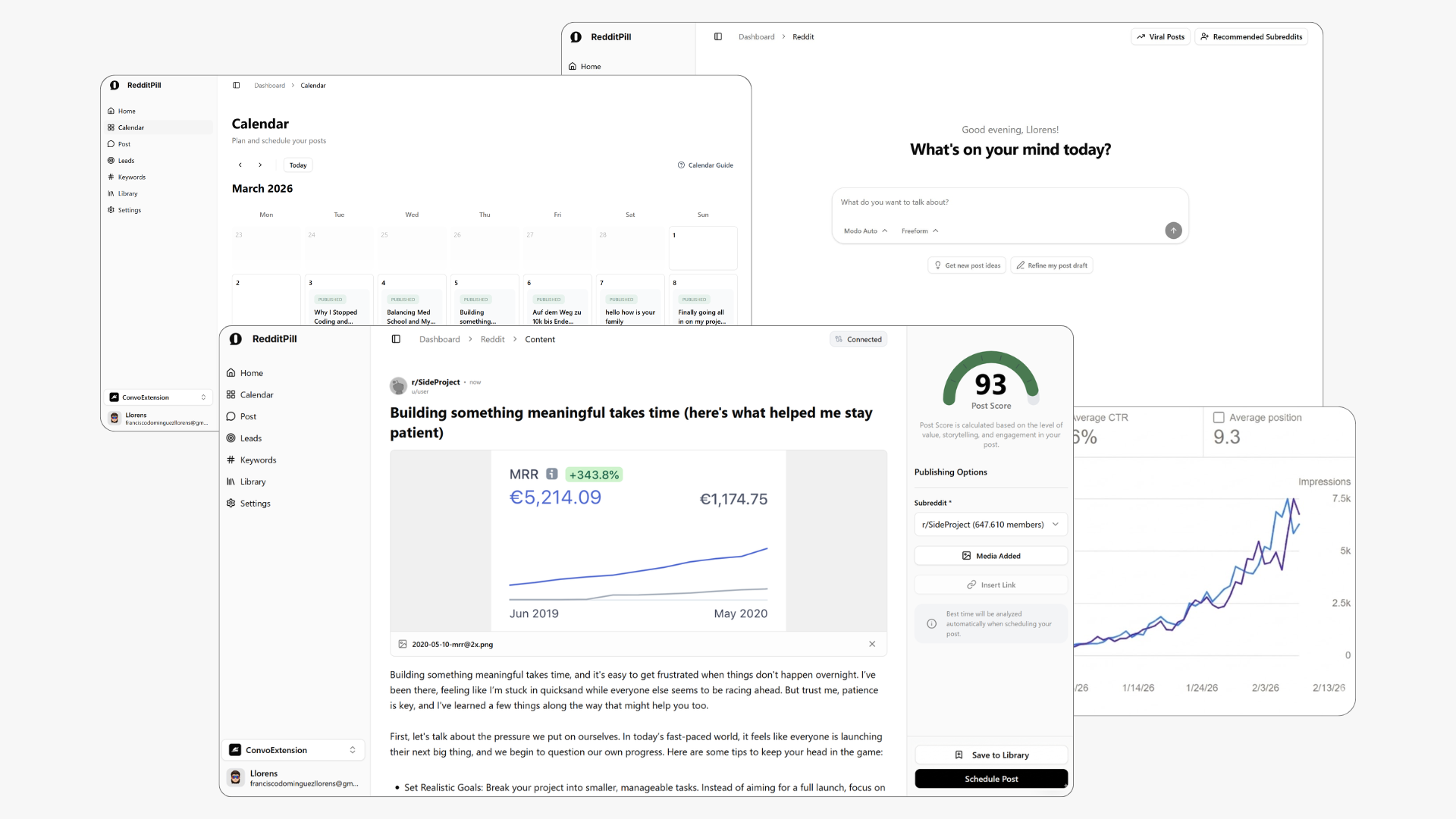 RedditPill dashboard